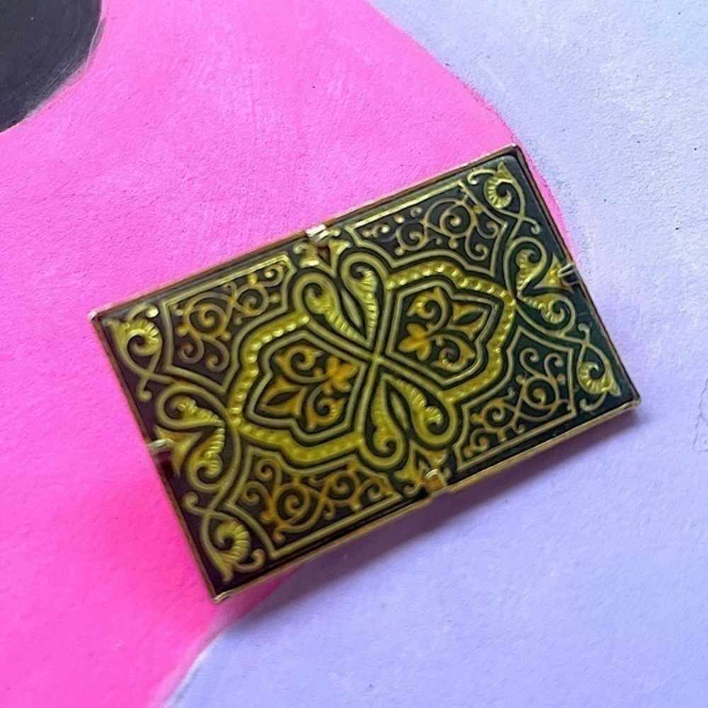 Vintage Damascene Rectangular Brooch - Geometric … - image 1